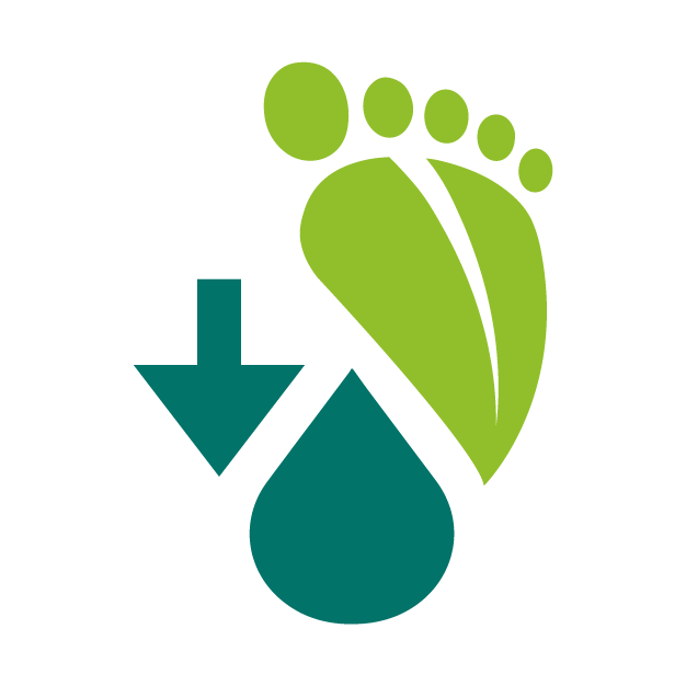 icon of footprint and water droplet, with down arrow